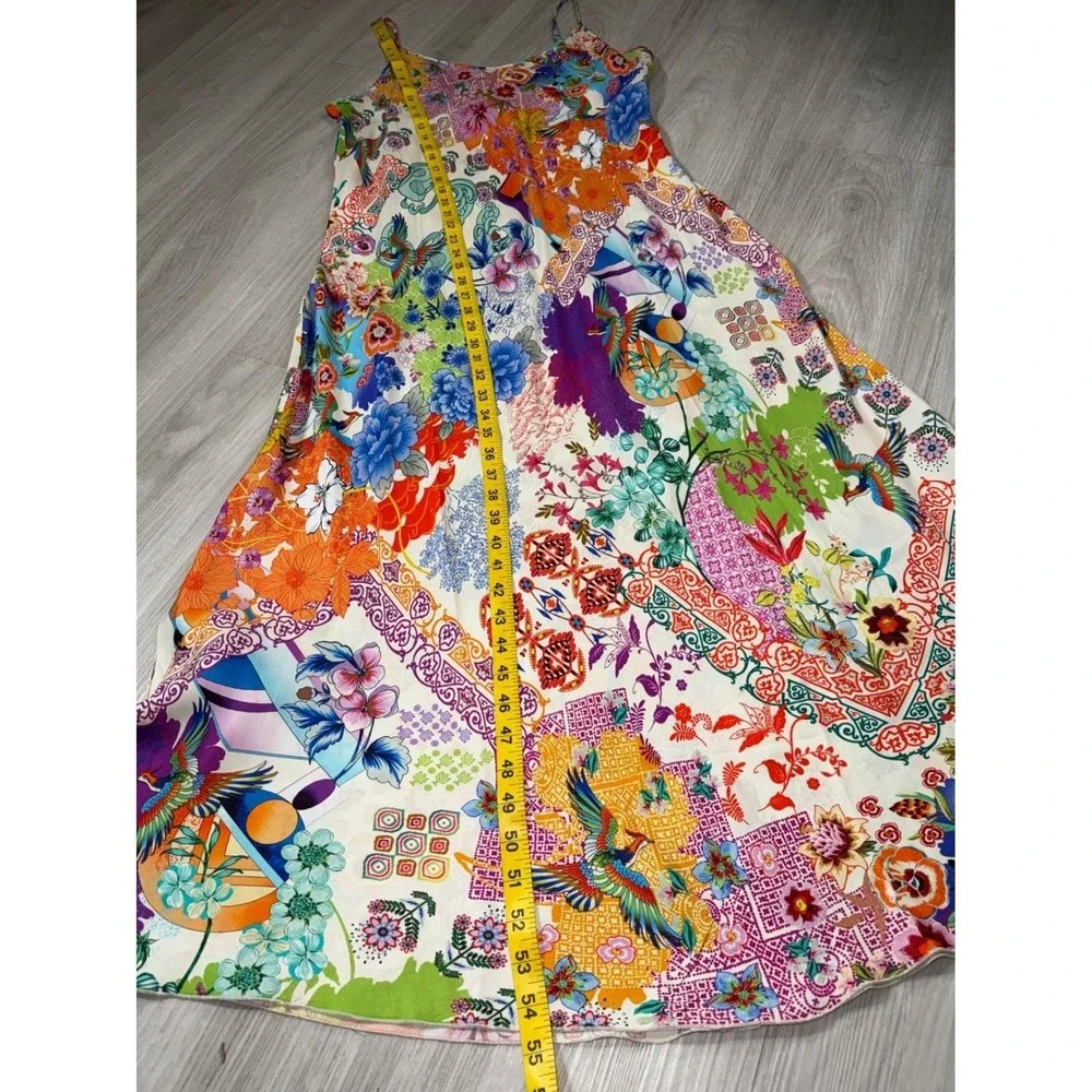 Johnny Was Floral Bird Print Cupra Maxi Slip Dress Multi Color R36124-4 Large - Picture 8 of 11